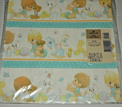 Vintage Hallmark Precious Moments Baby Gift Wrap Wrapping Paper Shower NIP 1989