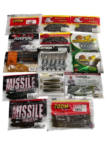 Assorted Soft Plastic Fishing Baits Lot Zoom Missile Bass Pro Shops 75 Worms See