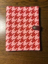 Coach Houndstooth Chevron Notebook Pink And Red Canvas And Leather