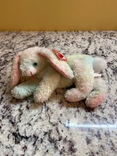 Ty Beanie Baby Cottonball Plush Bunny Pastel Green & Pink 2001 Polyester Handmad