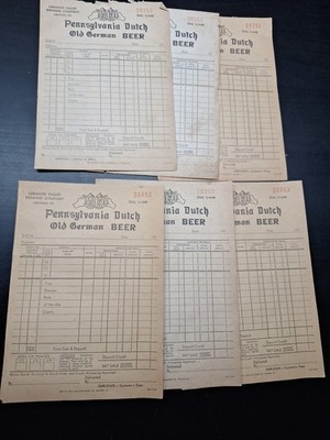Pennsylvania Dutch Old German Beer Lebanon Valley Brewing Order Forms Lot Of 6