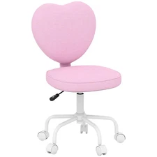 Armless Home Office Desk Chair, Modern Fabric Makeup Vanity Chair with Heart ...