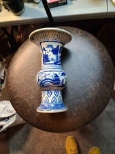 Seymour Mann Blue & White Porcelain Vase Landscape Pagoda Scene Decor