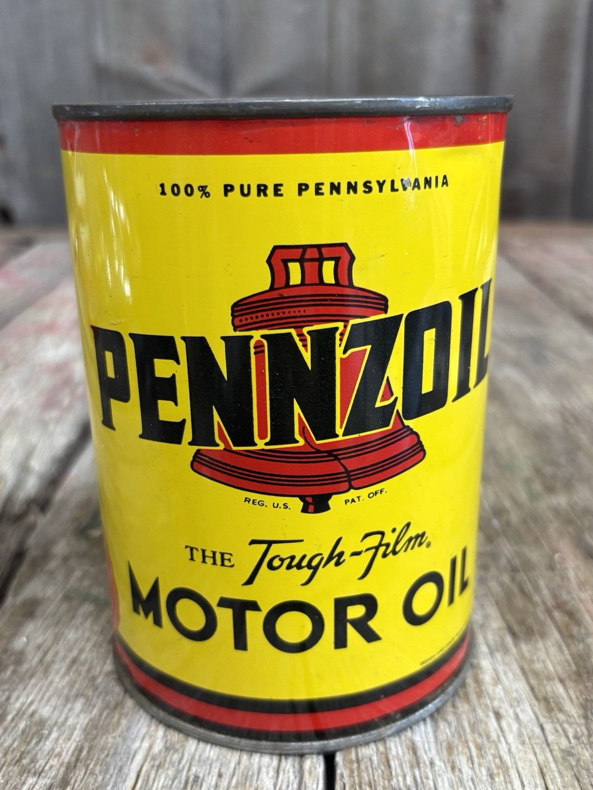Vintage 1 Qt NOS Unopened Pennzoil Motor Oil Tin Can w/ Liberty Bell Advertising