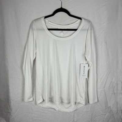 NWT Athleta Stratus II Tee Womens Size M White Long Sleeves Scoop Neck
