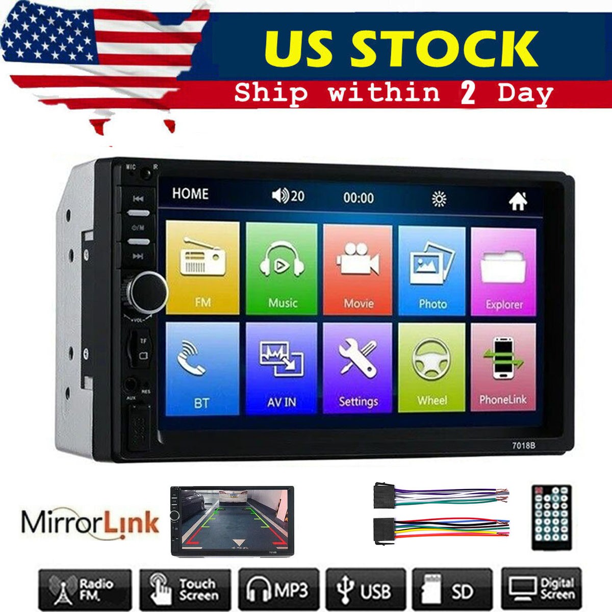 Bluetooth Touch Screen Stereo Radio Mirror Link