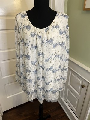 Elena Baldi Italian Silk White Floral Long Sleeve Blouse 3X