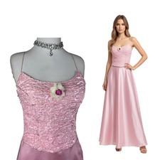 Vintage Y2K Pink Satin Prom Dress Rosette Corset Gown Fairycore Princess Dress