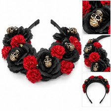Halloween Gothic Skull and Rose Flower Crown Headband
