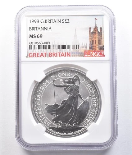 1998 Great Britain 2 Pound Silver Britannia MS69 NGC *2543