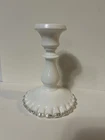 Vtg Fenton Taper Candle Stick Holder Milk Glass Silver Crest Ruffled Edge 6”
