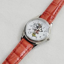 Disney Parks Minnie Mouse Watch Red Genuine Leather Band Working Moving Hands