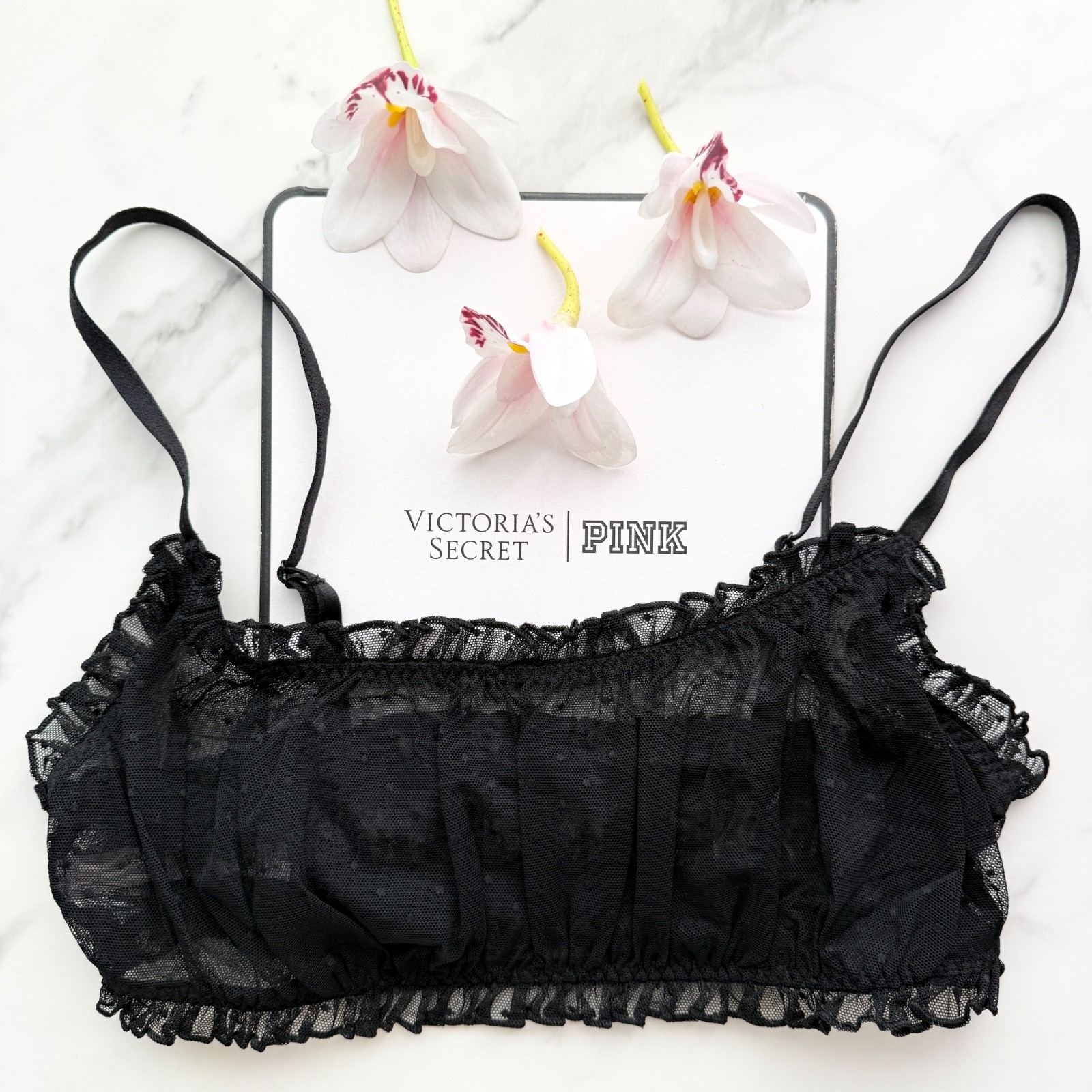 Victoria's Secret Sexy Tee Dot Mesh Scoop Bralette Black SZ S/M/L