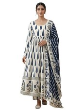 Women s Ethnic Anarkali Kurti with Dupatta Printed Long Flared Kurta