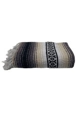 Vintage Frank s Mexican Serape Blanket Throw Grey Beige Black White 36 x60