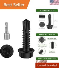 x 1/2" Hex Washer Head Self Drilling Screws, 410 Stainless Steel Self Tapping...