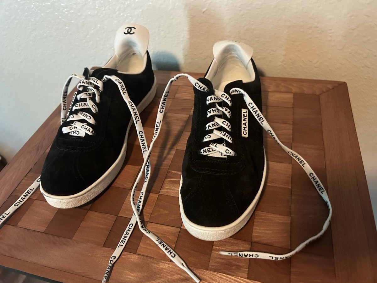 その他 CHANEL CHANEL G34085 Black Calfskin Logo Lace Up Low Top Sneakers Black