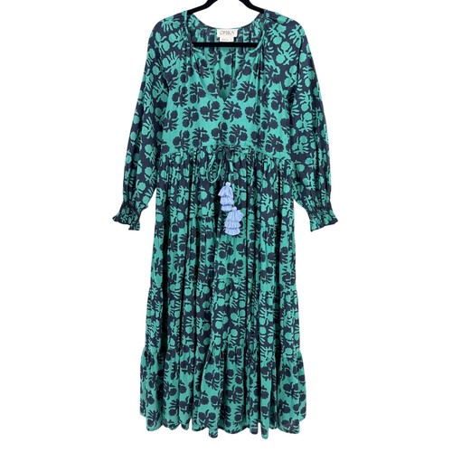 Anthropologie Omika Riviera Emeral Floral Tiered Maxi Dress Size Small Trapeze