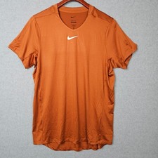 Nike Court Dri Fit Adv Slim Fit Mens Size Large Tennis Shirt Orange Short Sleeve