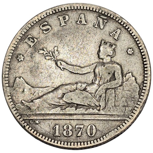 SPAIN. GOBIERNO PROVISIONAL. 2 PESETAS. DEM. 1870.