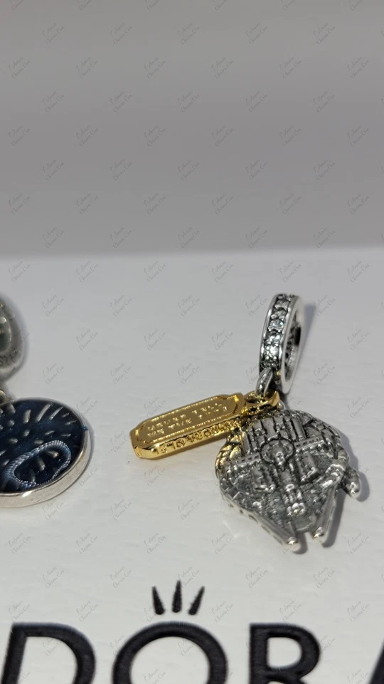 Authentic Pandora Star Wars Charms Set Millen Falcon & Lightsaber Duel w/Box D51 - Image 3 of 4