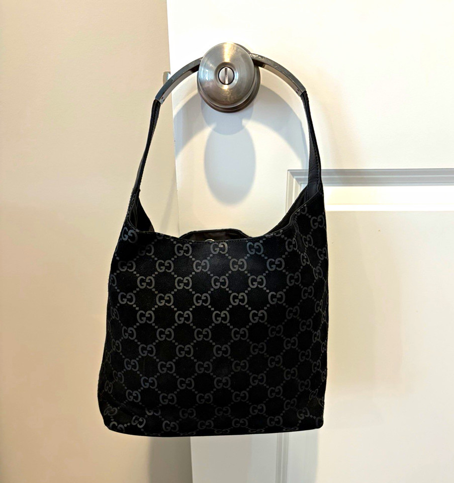 Authentic Vintage Gucci Monogram Suede Hobo Bag
