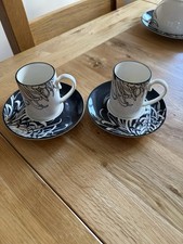 Denby Monsoon Chrysanthemum Espresso Cups Saucer Set of 2