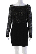 Diane Von Furstenberg Women's Square Neck Lace Mini Dress Black Size 8