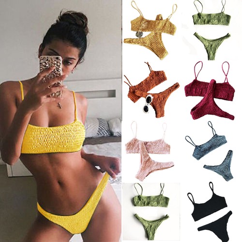 Women -- Brazilian Crinkle Bikini Set Tube Swimwear Summer Bathing Outfit Beach - Picture 2 of 20