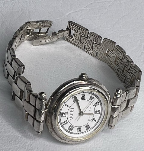 Vintage ECCLISSI 925 Sterling Silver Bracelet & Bezel Quartz Watch White Dial - Picture 2 of 5