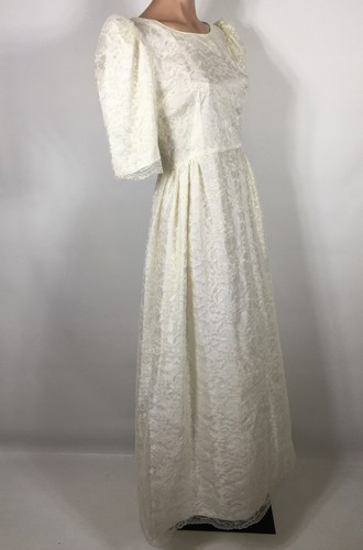 VTG 80s Puffy Sleeve Dress Floral Lace PROM Party Wedding Metallic Lame EUC S/M - Picture 5 of 9