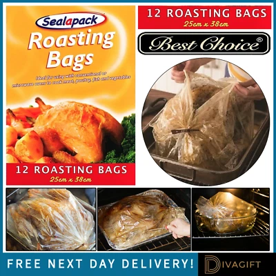 SEALAPACK 12 X ROASTING BAGS LARGE OVEN COOKING MEAT TURKEY CHICKEN FISH AND VEG 25 X 38CM