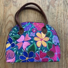 Guatemala Floral Embroidered Suede Leather Handbag Colorful Large Handmade