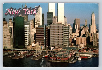 USA: South Street Seaport, New York, Showing World Trade Center.