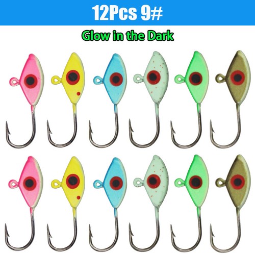 12pcs Ice Fishing Jig Heads Crappie Perch Panfish GLOW Jigs Fishing Lures Hook - Picture 15 of 15