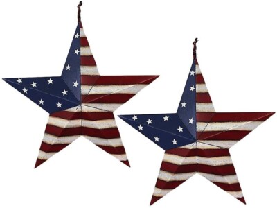 2pcs Patriotic Metal Barn Star Outdoor Indoor Hanging Wall Decor Star 12 x12 