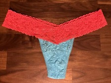 HANKY PANKY ONE SIZE THONG LOW RISE Neon Orange Blue NYLON OS PANTIES Med/LG