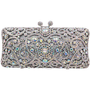 Evening luxury crystal clutch purse handbag Bridal Party AB silver Rhinestone Evening luxury crystal clutch purse handbag Bridal Party AB silver Rhinestone