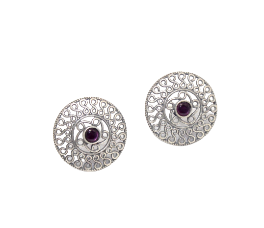 Stud Earrings 925 Sterling Silver Garnet Gem Stone Women Filigree Gift F329-image