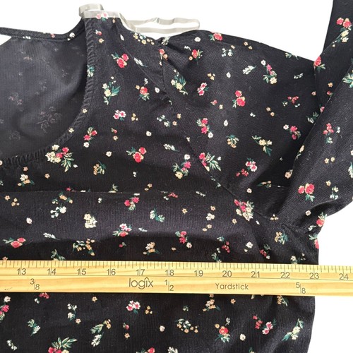 Time & Tru Tiered Corduroy Short Dress Womens XL 16 18 Black Ditsy Floral Print - Imagen 8 de 10