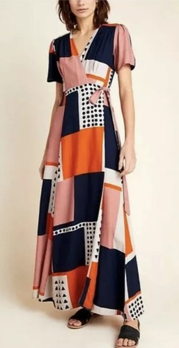 The ODELLS Anthropologie Wrap Maxi Dress in Quest Geo Print XS
