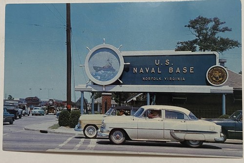 Postkarte Haupttor USA Marinestützpunkt Norfolk Virginia Oldtimer c1958