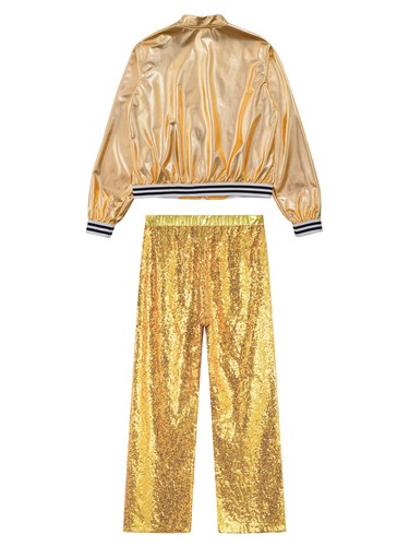 Girls Dancewear Party Tracksuit Metallic Outfits Stage Performance Jackets Top - Picture 17 of 63