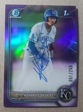 2022 Bowman Chrome Purple Refractor Herard Gonzalez Auto /250 Royals Autograph