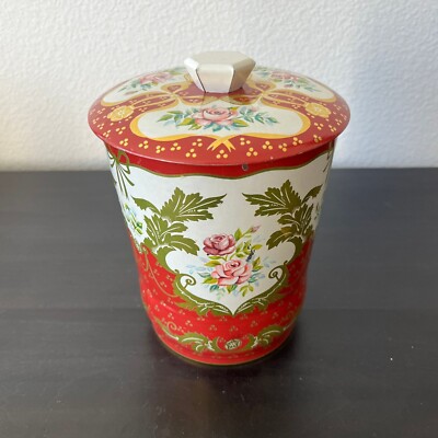 Vintage Red Biscuit Tin George W. Horner Made in England Rose Design