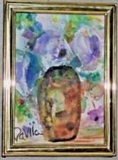  ORIGINAL PURPLE MELODY FLORAL IMPRESSIONISTIC WATERCOLOR PAINTING,  DAVILA, 5X7