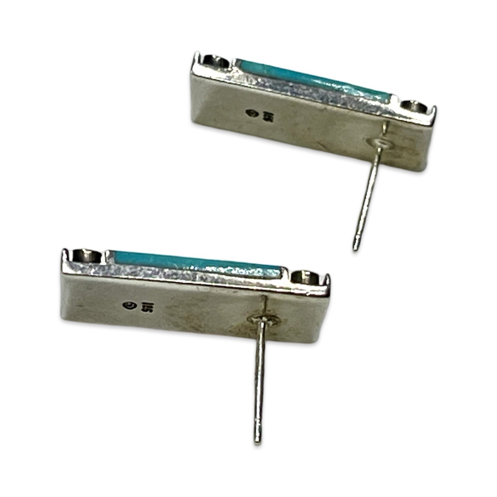 Vintage Sterling Silver Rectangular Turquoise Stu… - image 5