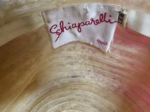 Vintage Schiaparelli Paris Frankreich Damen Creme Netz Samt Pillendose Hut mit Box - Bild 2 von 24