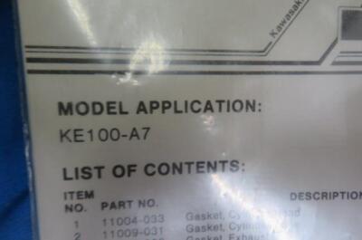 NOS Kawasaki # K14046-124 Gasket Kit Set, KE100-A7 Factory | eBay