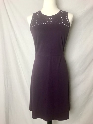 Ann Taylor LOFT Sz 6 Purple Sleeveless Eyelet Lace Stretchy Soft A-Line Dress - 第 2/9 張圖片